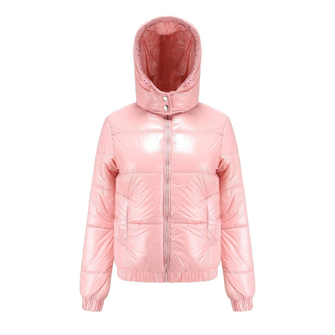 Puffer Jacket Women Cropped | Glossy Finish with Hood – Pink#colour_pink