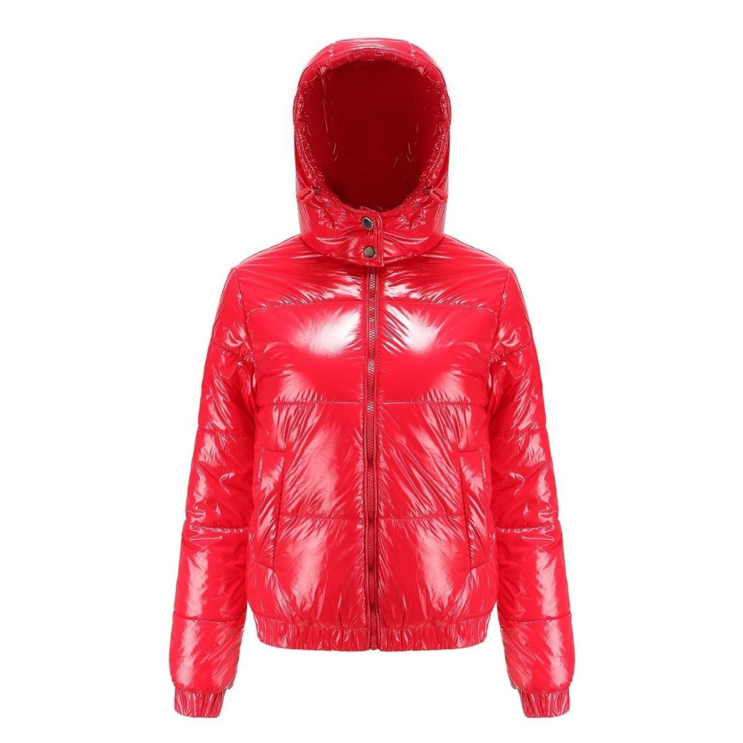 Puffer Jacket Women Cropped | Glossy Finish with Hood – Red#colour_red