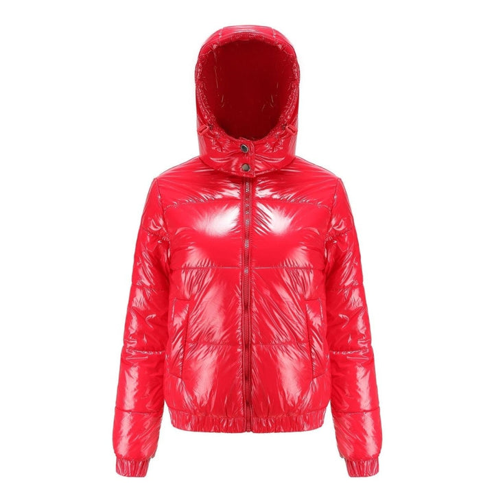 Puffer Jacket Women Cropped | Glossy Finish with Hood – Red#colour_red