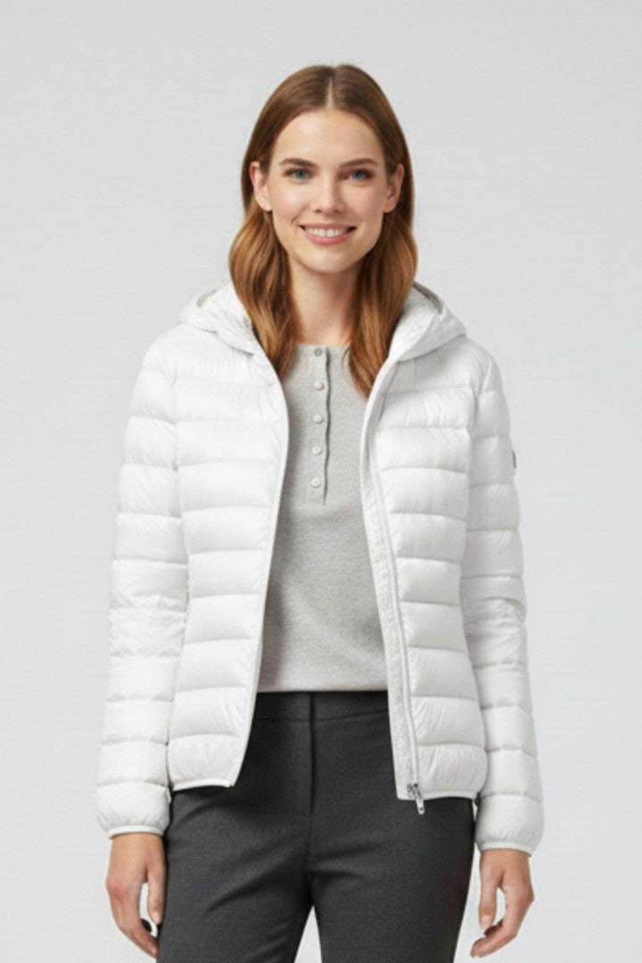 Puffer Jacket Women Hooded | Slim Fit Lightweight Quilting – Cream#colour_cream