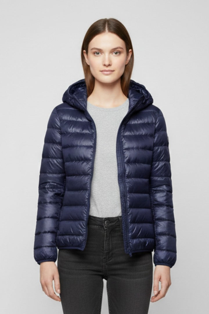 Puffer Jacket Women Hooded | Slim Fit Lightweight Quilting – Navy#colour_navy