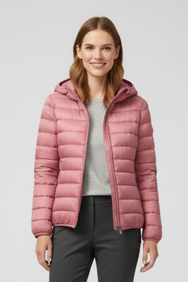 Puffer Jacket Women Hooded | Slim Fit Lightweight Quilting – Pink#colour_pink