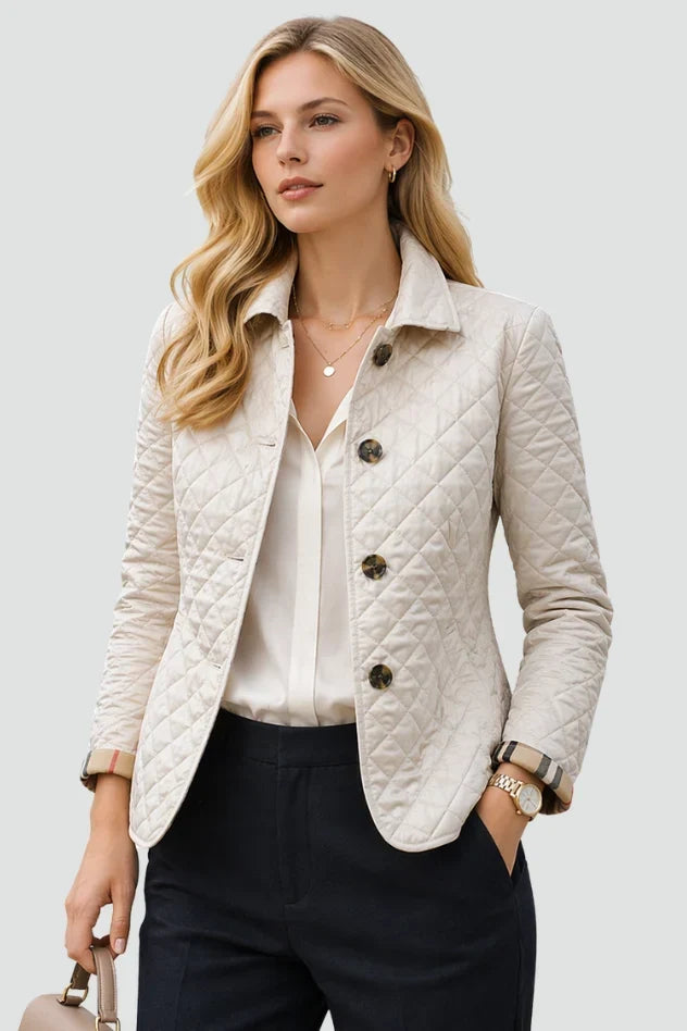 Puffer Jacket Women Diamond Quilted | Button Front Belted Waist – White#colour_white