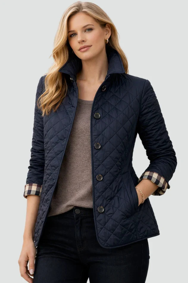 Puffer Jacket Women Diamond Quilted | Button Front Belted Waist – Blue#colour_blue