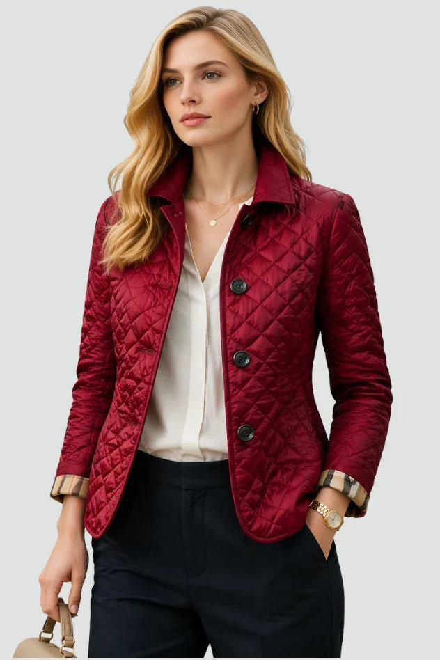 Puffer Jacket Women Diamond Quilted | Button Front Belted Waist – Burgundy#colour_burgundy